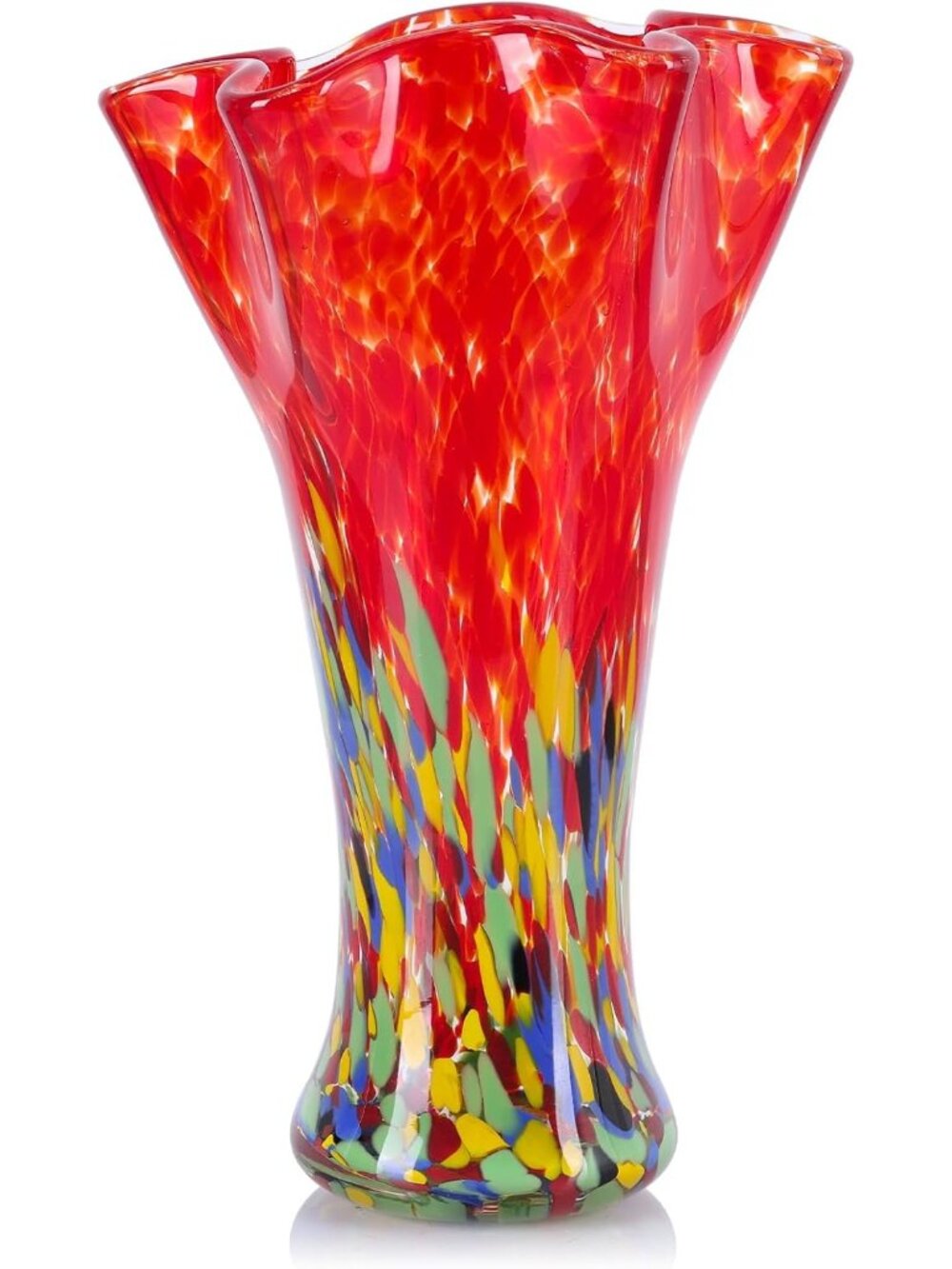 9.0 Green Red Vases For Flower Bouquet Unique Hand Blown Wide Mouth Shelf Deco